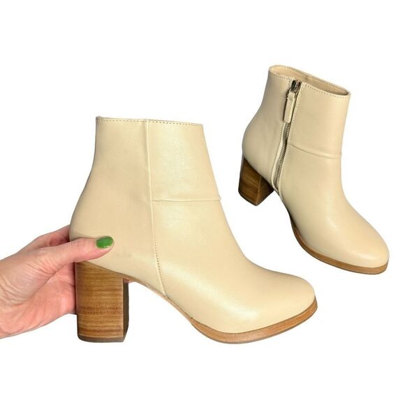 NEW Thursday Boot Co cream smooth leather mid calf round toe heel boots size 8.5 - Picture 1 of 11